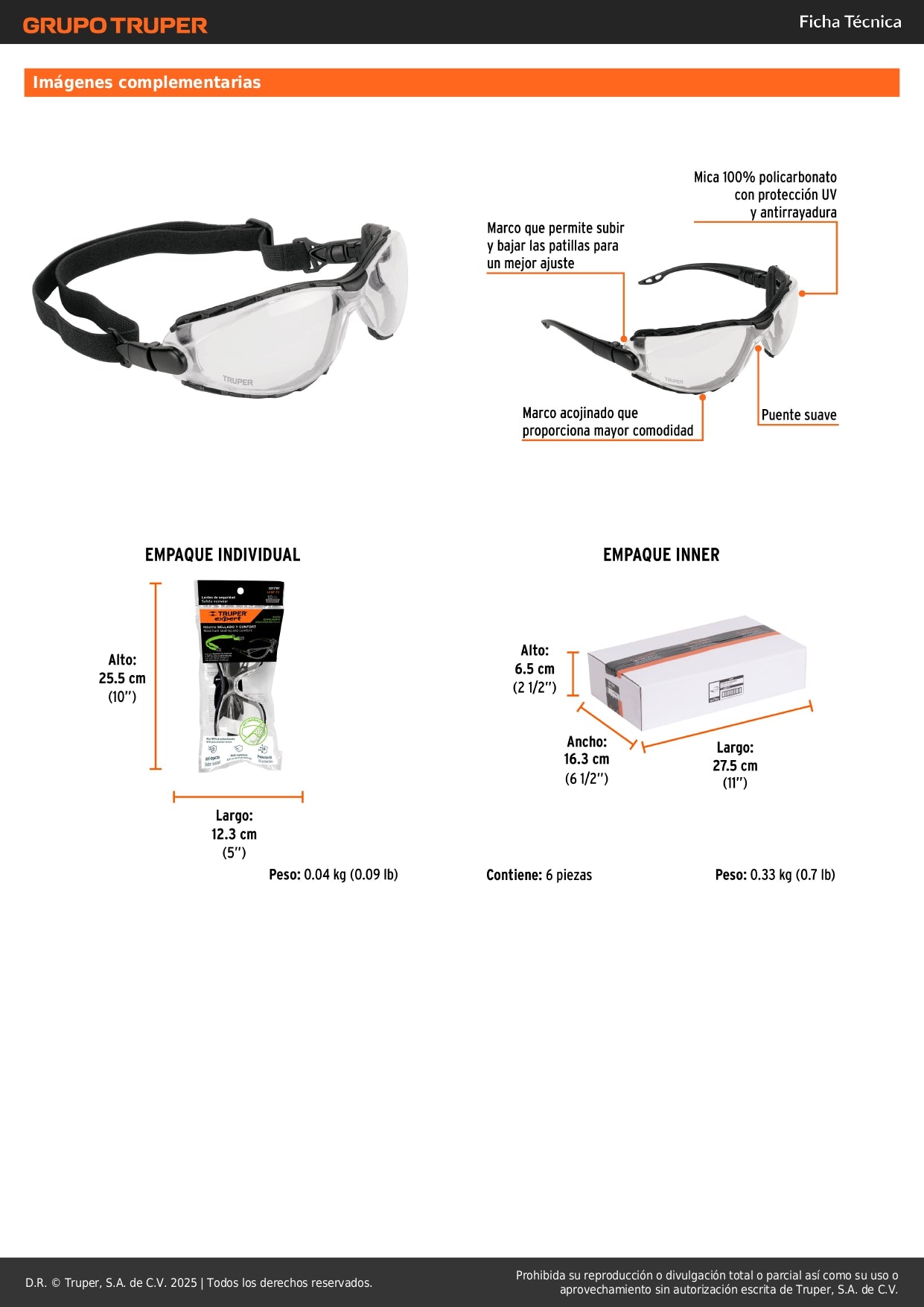 Lentes de Seguridad Antiempañantes Expert LEDE-TX - Protección UV Policarbonato con Marco Espuma y Correa Ajustable para Trabajo, Deportes y Hogar