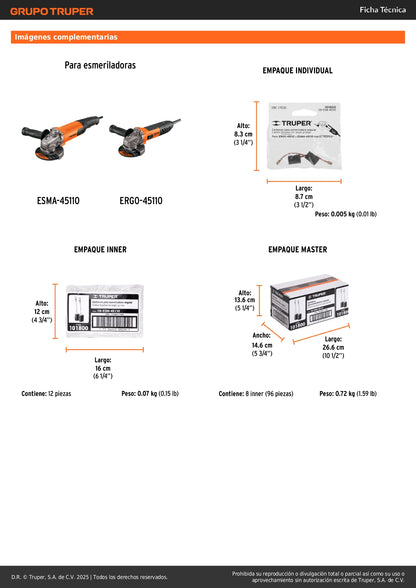 Bolsa con 2 carbones de repuesto para ESM-45110, TRUPER