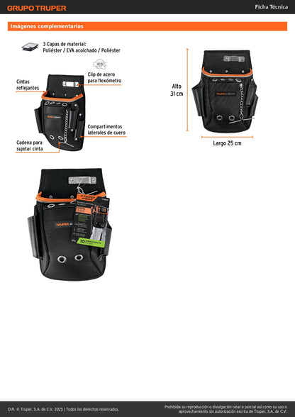 Porta Herramientas Expert POHE-10NX - 10 Compartimentos Poliéster 1600D - Organiza y Protege Herramientas Profesionales