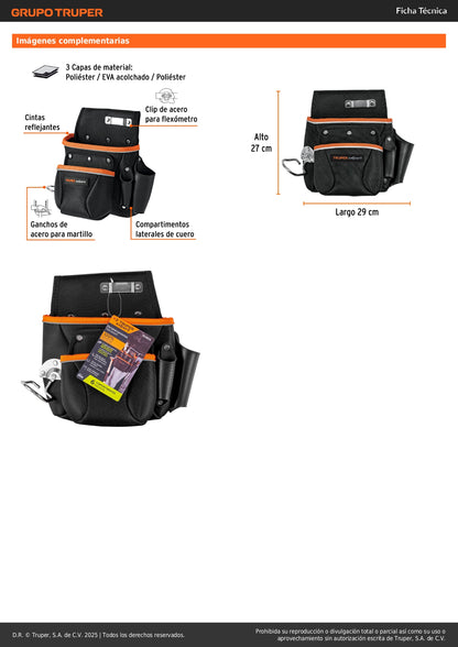 Porta Herramientas Profesional Expert 6 Compartimentos Poliéster 1600D - Organización Segura para Técnicos y Electricistas