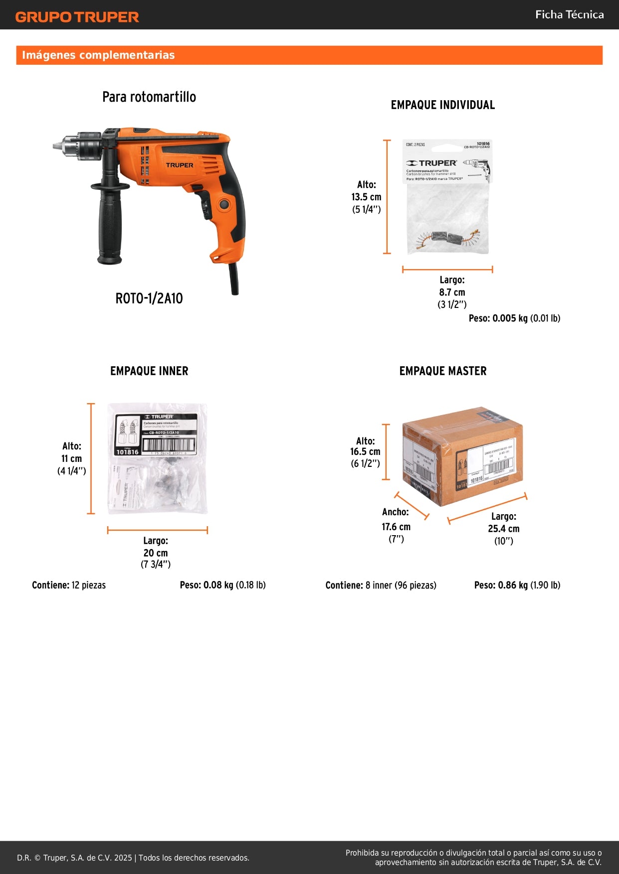 Bolsa con 2 carbones de repuesto para ROTO-1/2A10, TRUPER