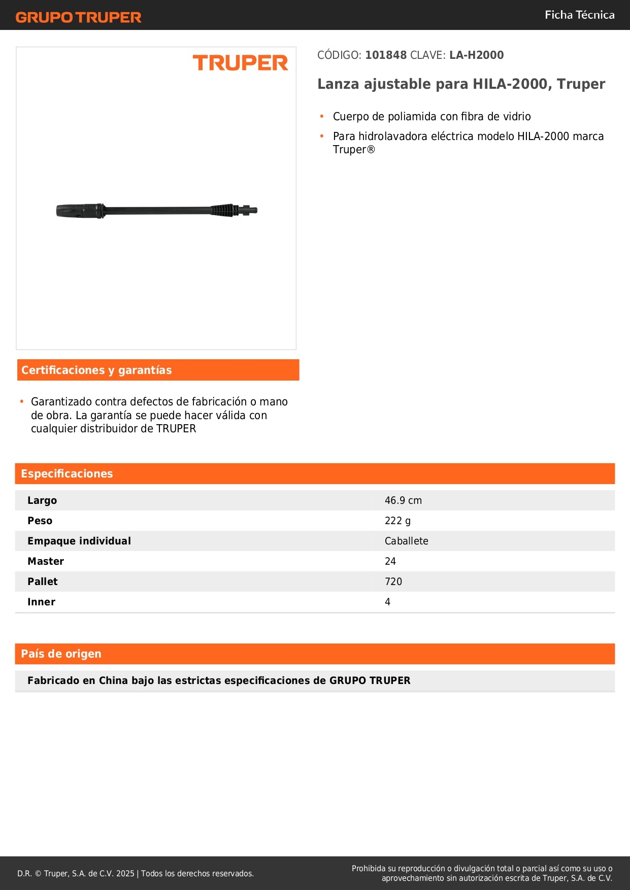 Lanza ajustable para HILA-2000, Truper