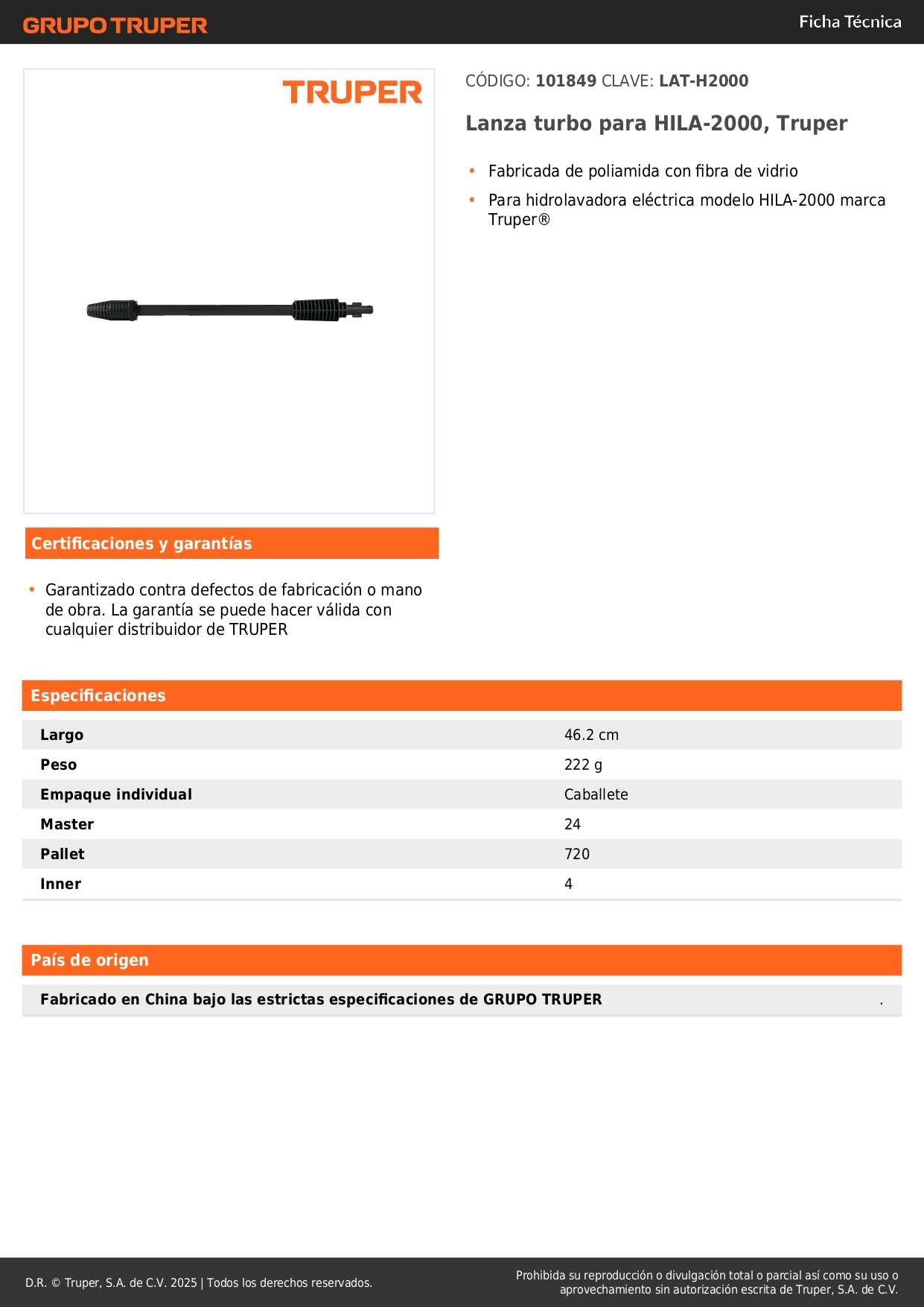 Lanza turbo para HILA-2000, Truper