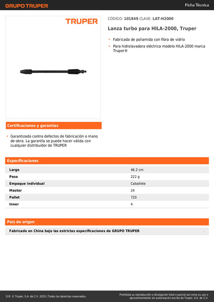 Lanza turbo para HILA-2000, Truper