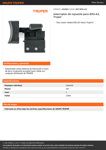Interruptor de repuesto para ROU-A3, Truper