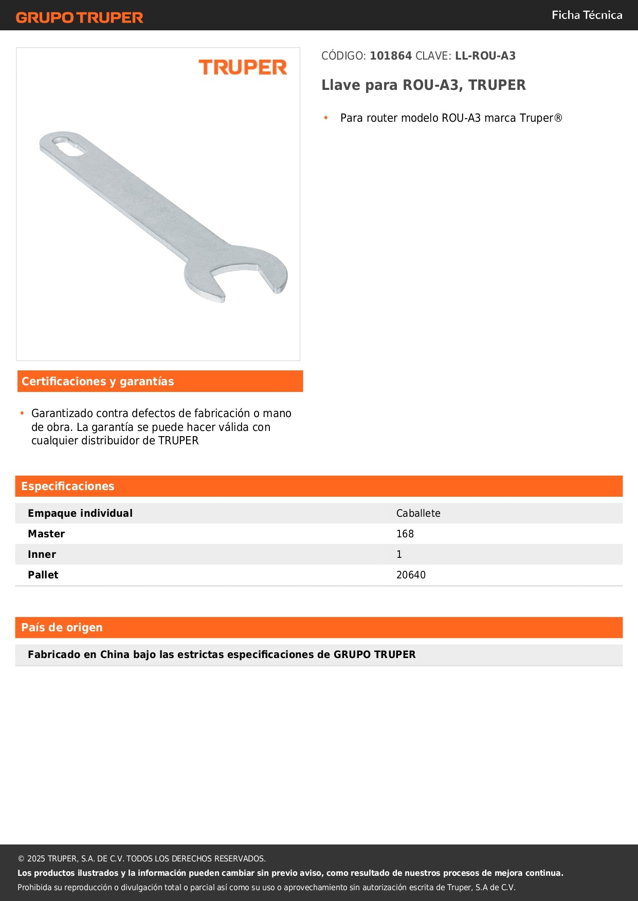 Llave para ROU-A3, TRUPER