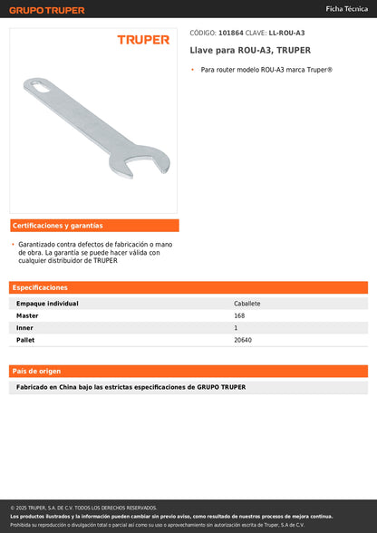 Llave para ROU-A3, TRUPER