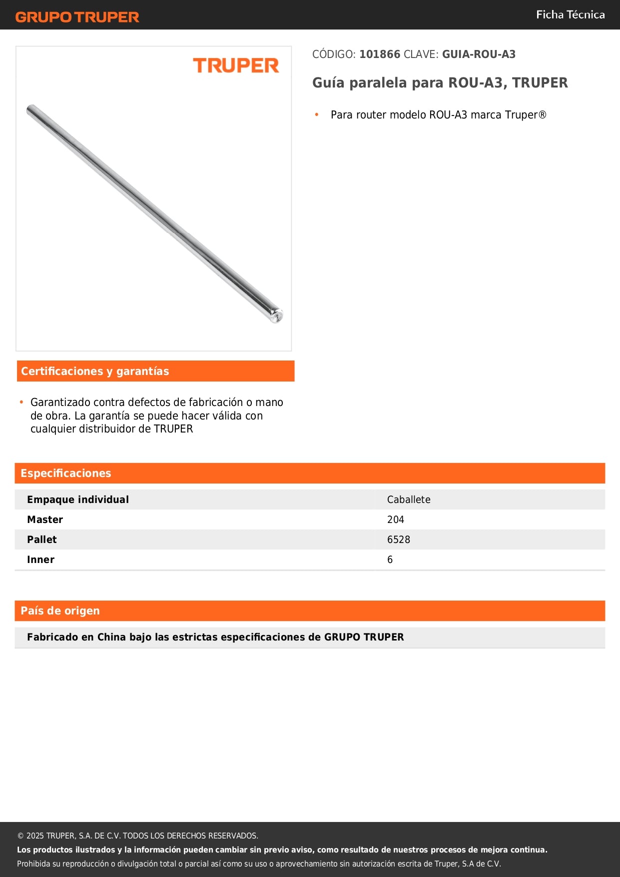 Guía paralela para ROU-A3, TRUPER