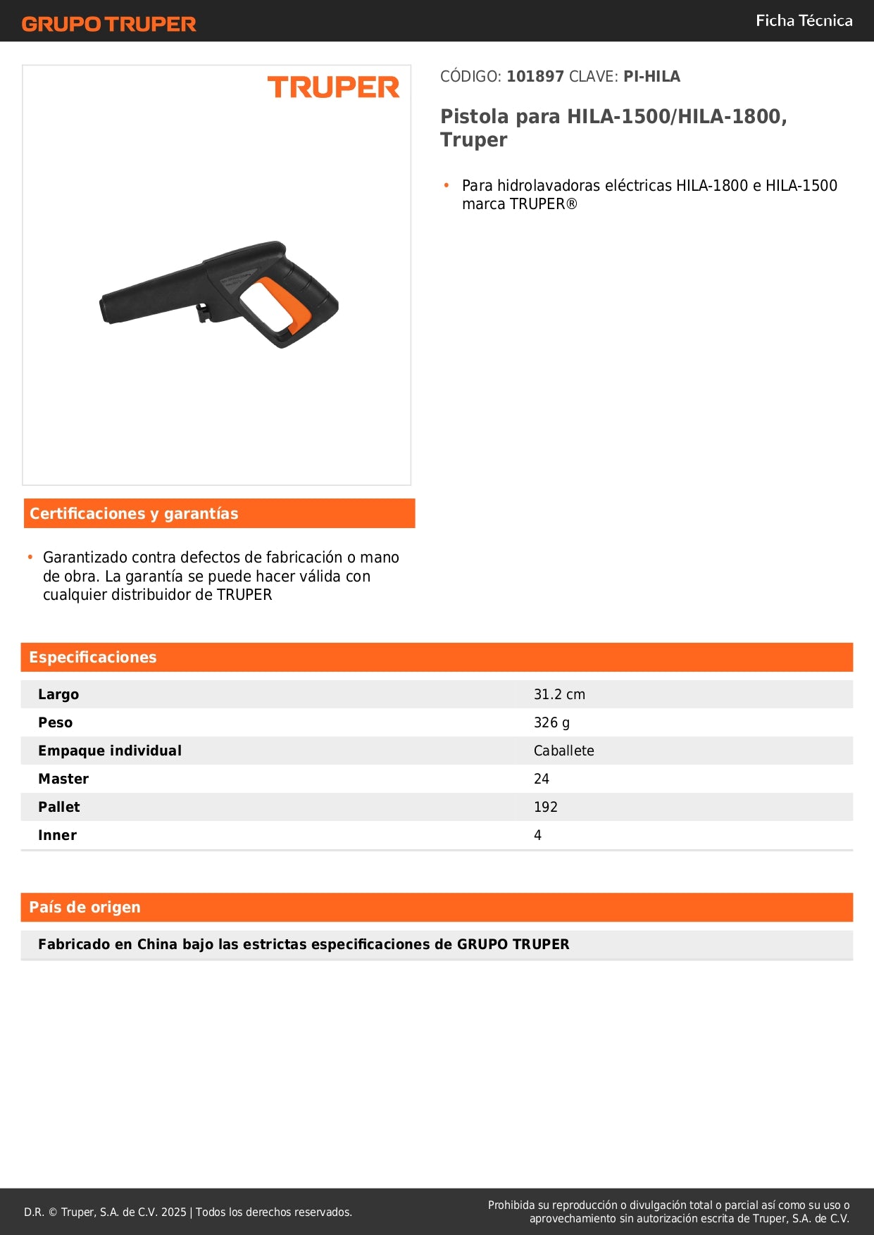 Pistola para HILA-1500/HILA-1800, Truper