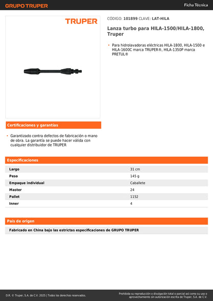 Lanza turbo para HILA-1500/HILA-1800, Truper