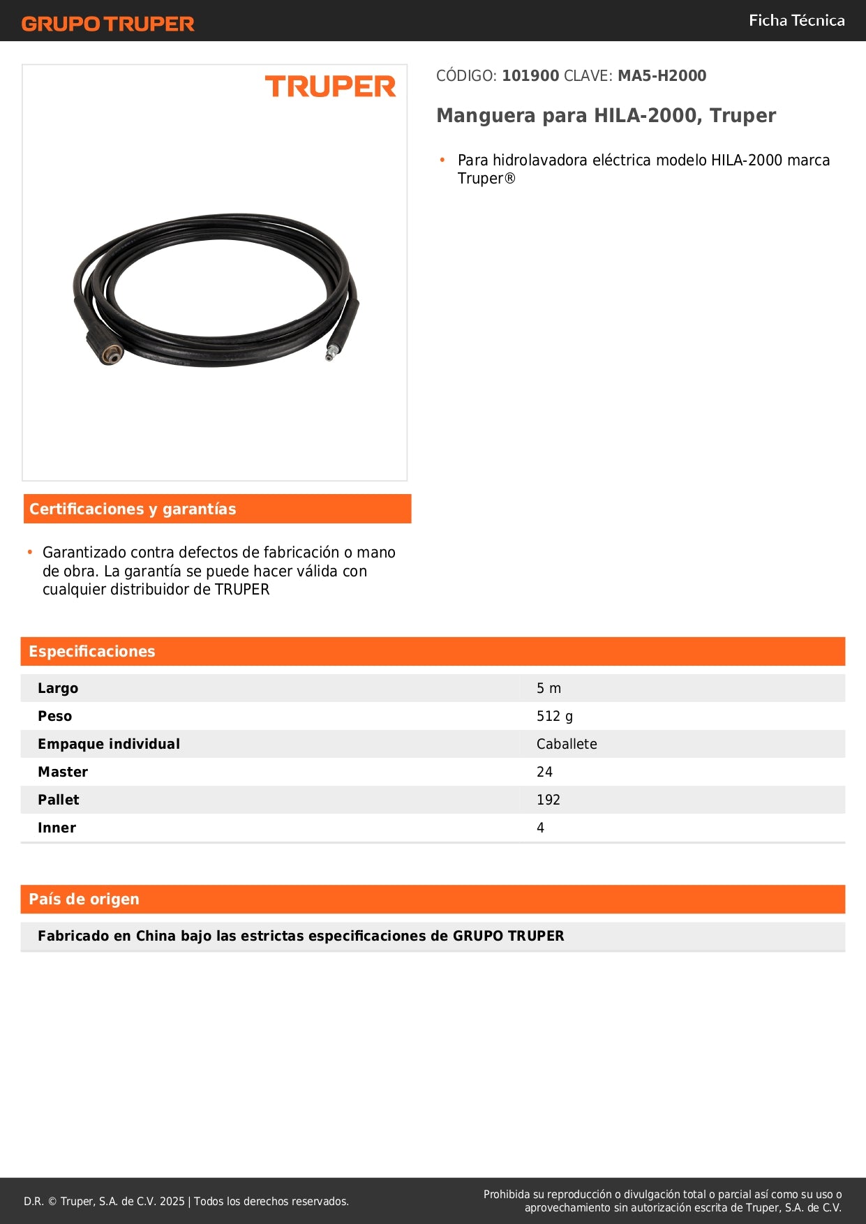 Manguera para HILA-2000, Truper