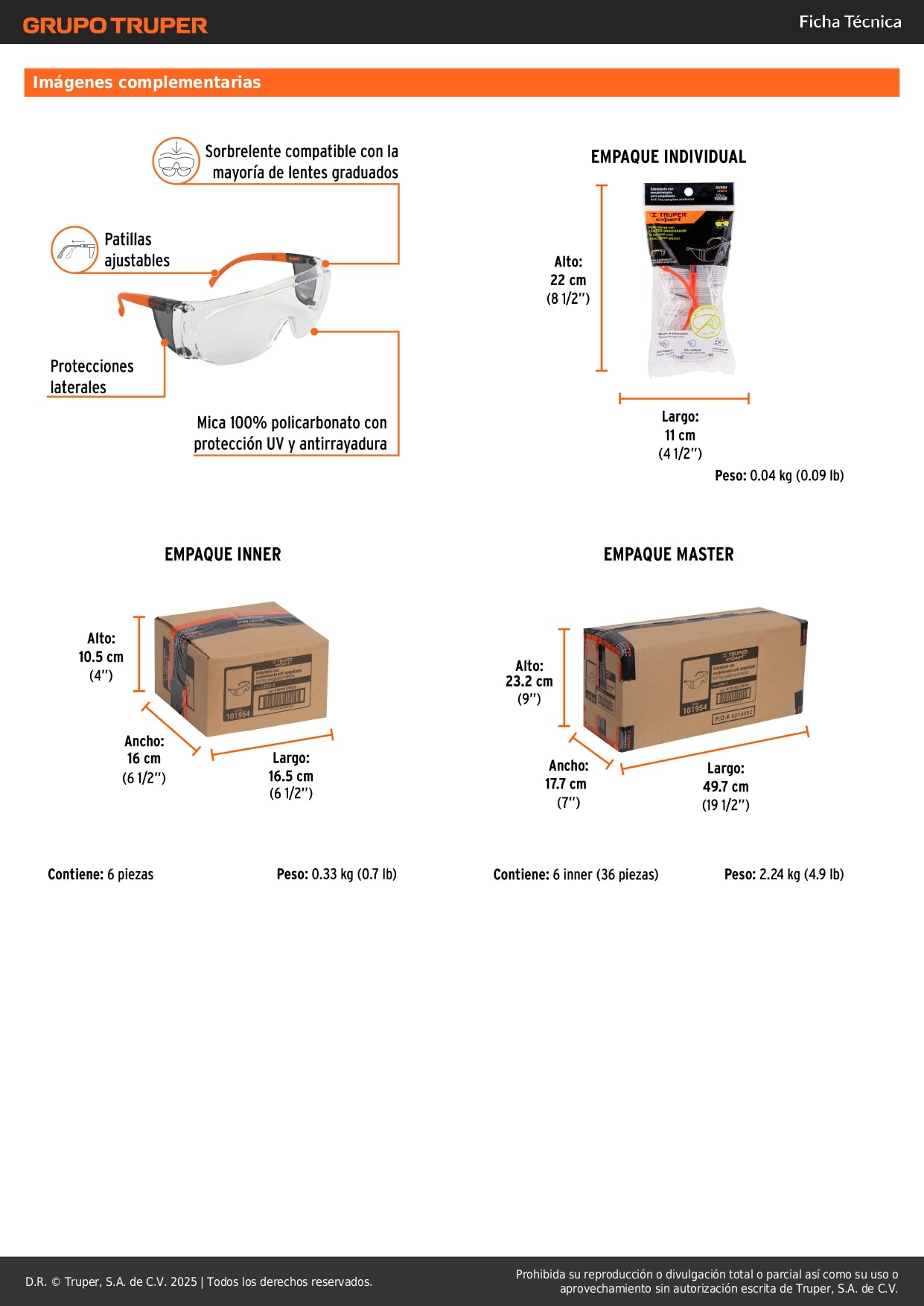 Sobrelentes de Seguridad Antiempaño LESO-X Truper Expert - Protección UV Policarbonato para Lentes Graduados - Industria Construcción Taller