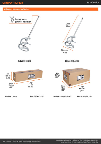 Varilla mezcladora para MEZ-150N, Truper