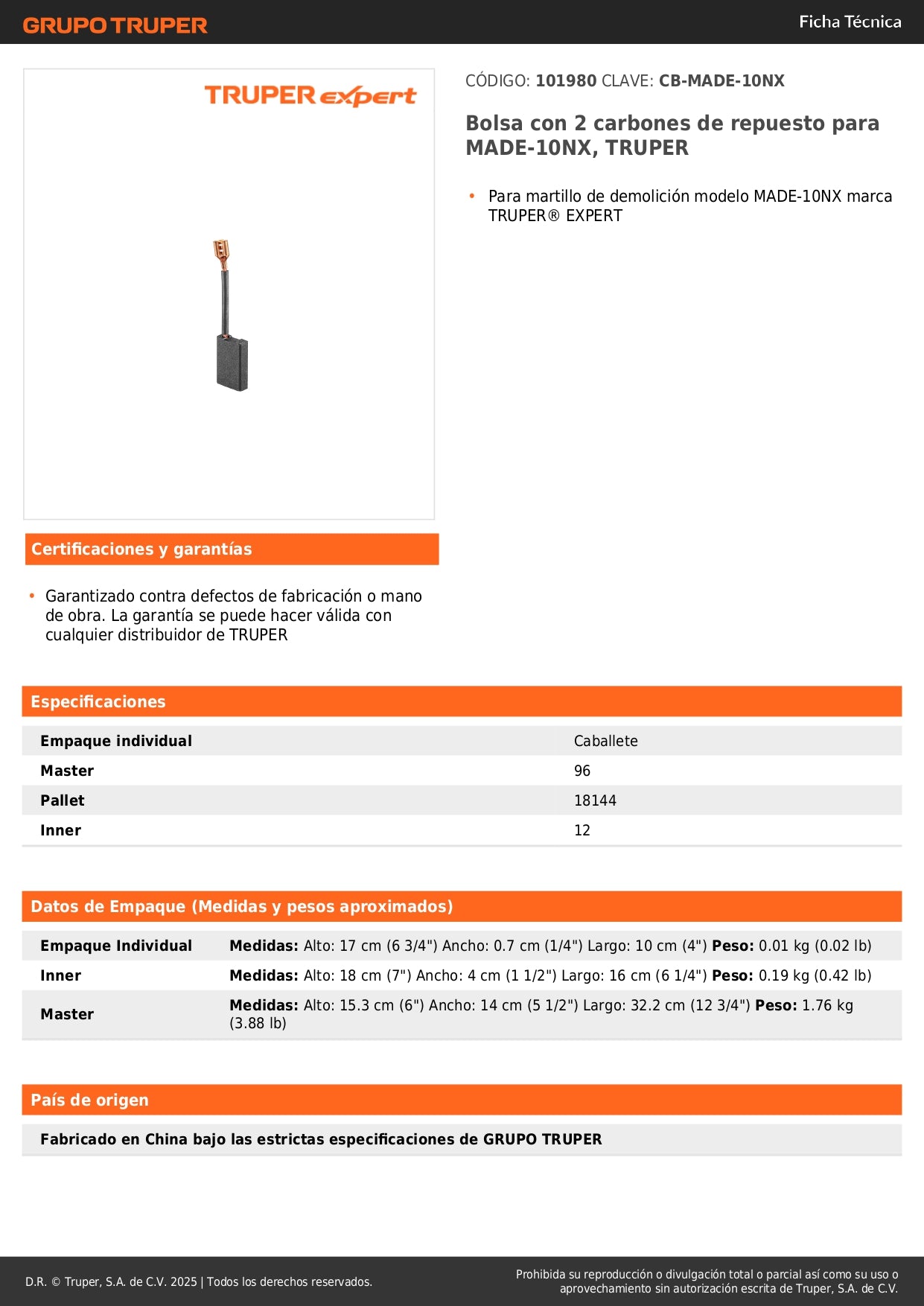Bolsa con 2 carbones de repuesto para MADE-10NX, TRUPER