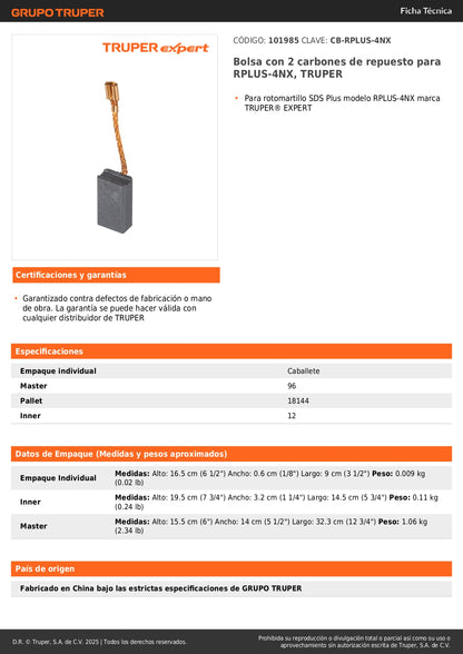 Bolsa con 2 carbones de repuesto para RPLUS-4NX, TRUPER