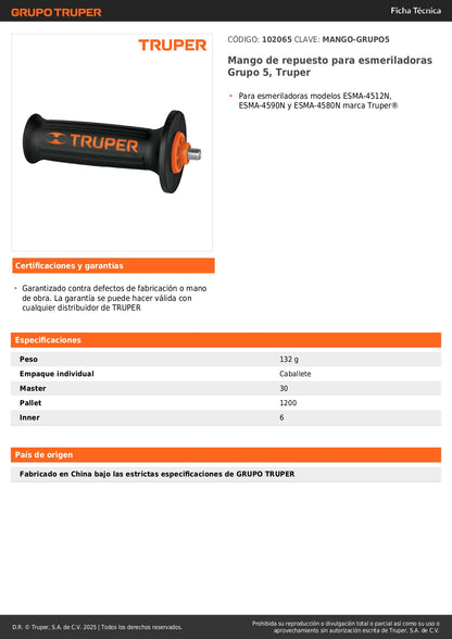 Mango de repuesto para esmeriladoras Grupo 5, Truper