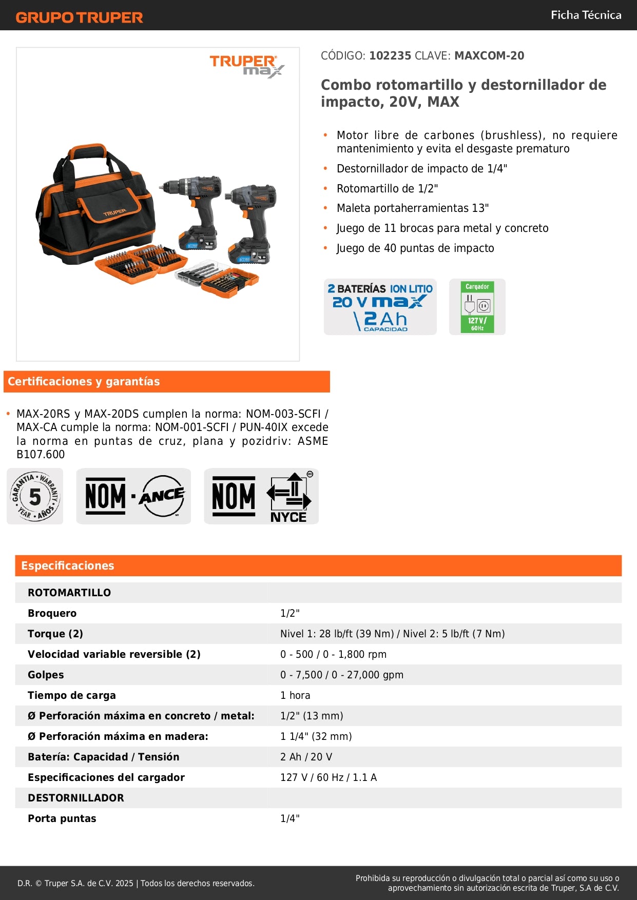 Combo Rotomartillo y Destornillador de Impacto 20V MAX Brushless - Kit Completo con 51 Accesorios y Maleta - Solución Profesional para Perforación y Atornillado MAXCOM-20