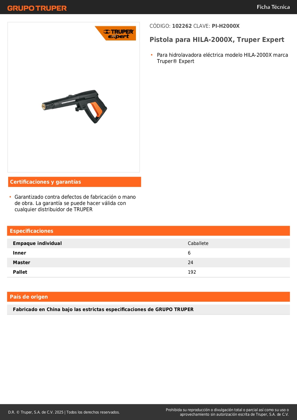 Pistola para HILA-2000X, Truper Expert