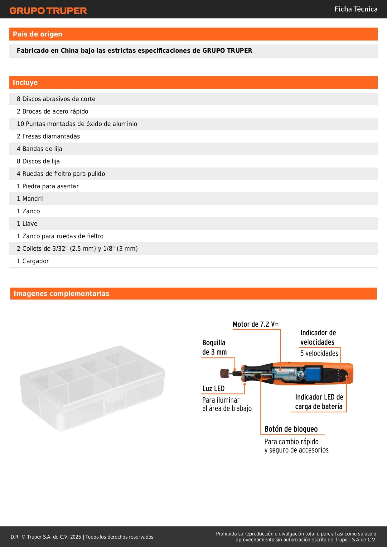 Herramienta Rotativa Inalámbrica 7.2V TRUPER PRO con Batería Ion Litio - Solución Profesional para Corte, Grabado y Pulido de Precisión