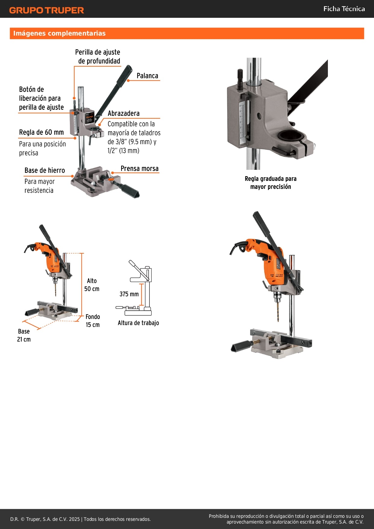 Soporte vertical para taladro 3/8"-1/2", Truper