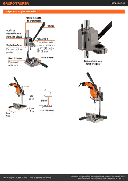Soporte vertical para taladro 3/8"-1/2", Truper