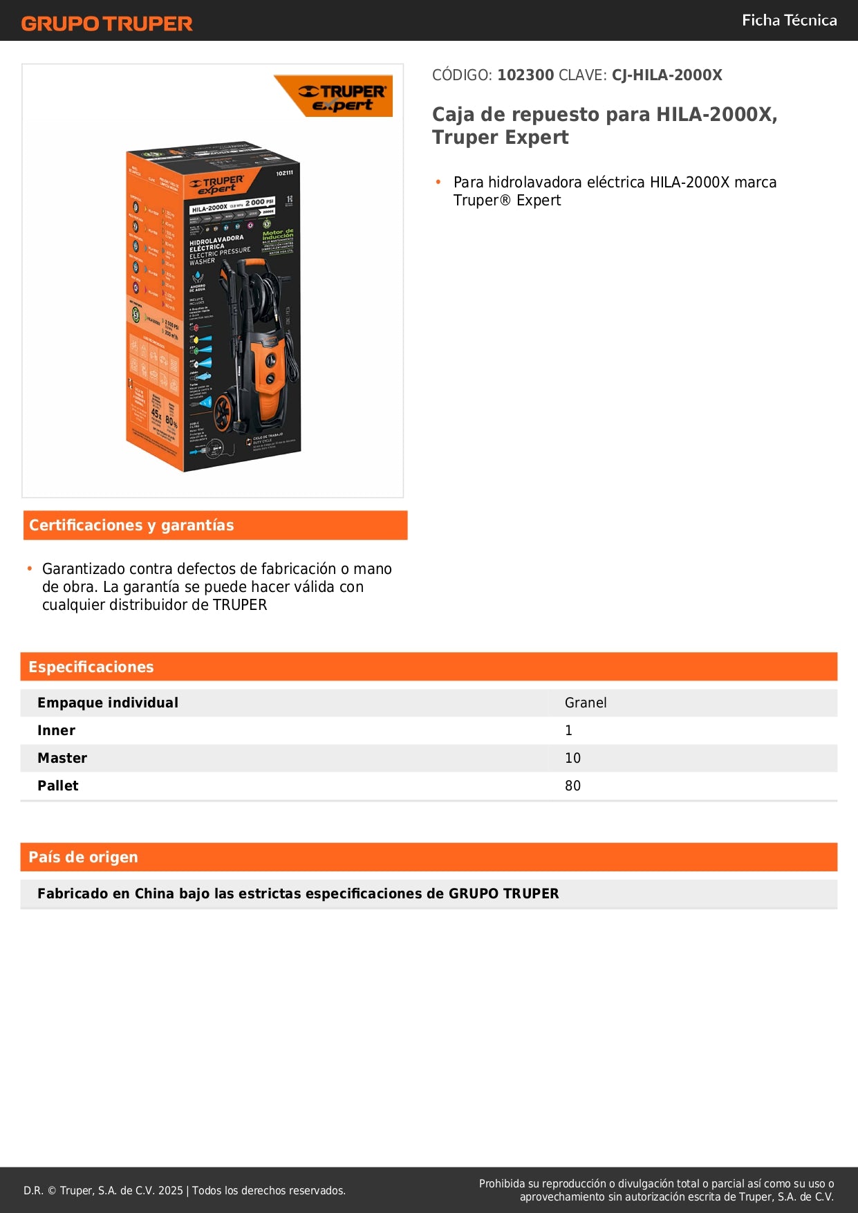 Caja de repuesto para HILA-2000X, Truper Expert