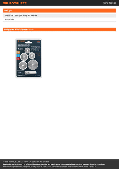 Kit de minidiscos sierra para herramienta rotativa, 5 piezas