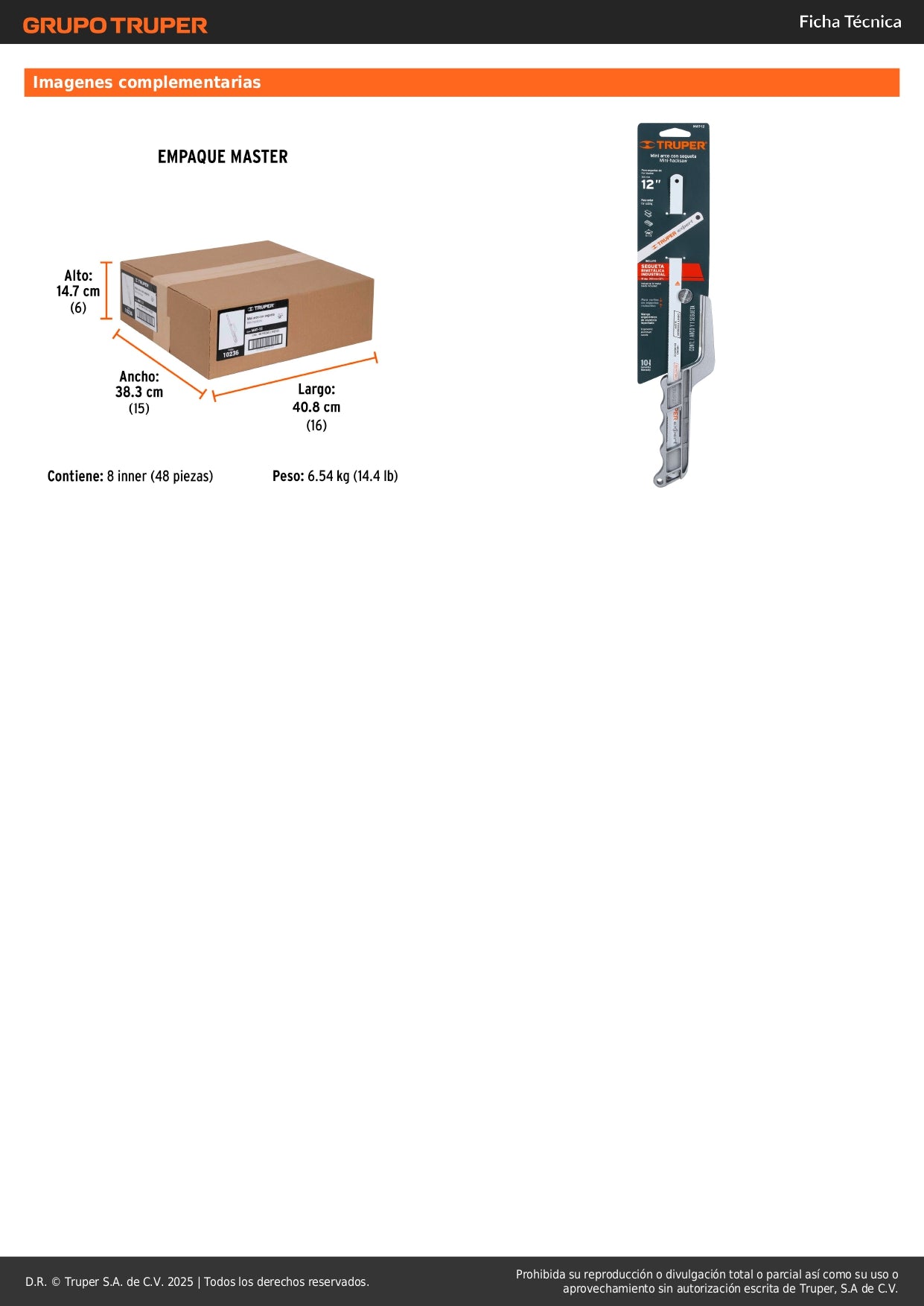 Mini Arco de Segueta 12 Pulgadas Aluminio Truper MAT-12 - Ergonómico Ligero para Cortes Precisos en Espacios Reducidos