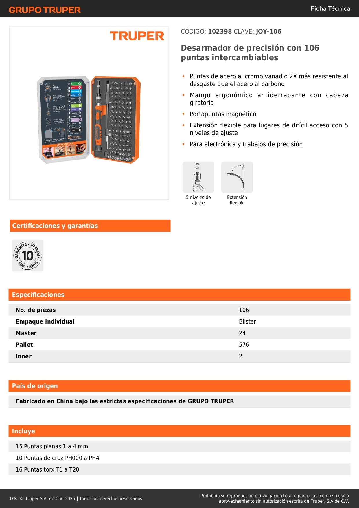 Desarmador de Precisión JOY-106 con 106 Puntas Intercambiables - Kit Profesional para Electrónica y Reparaciones