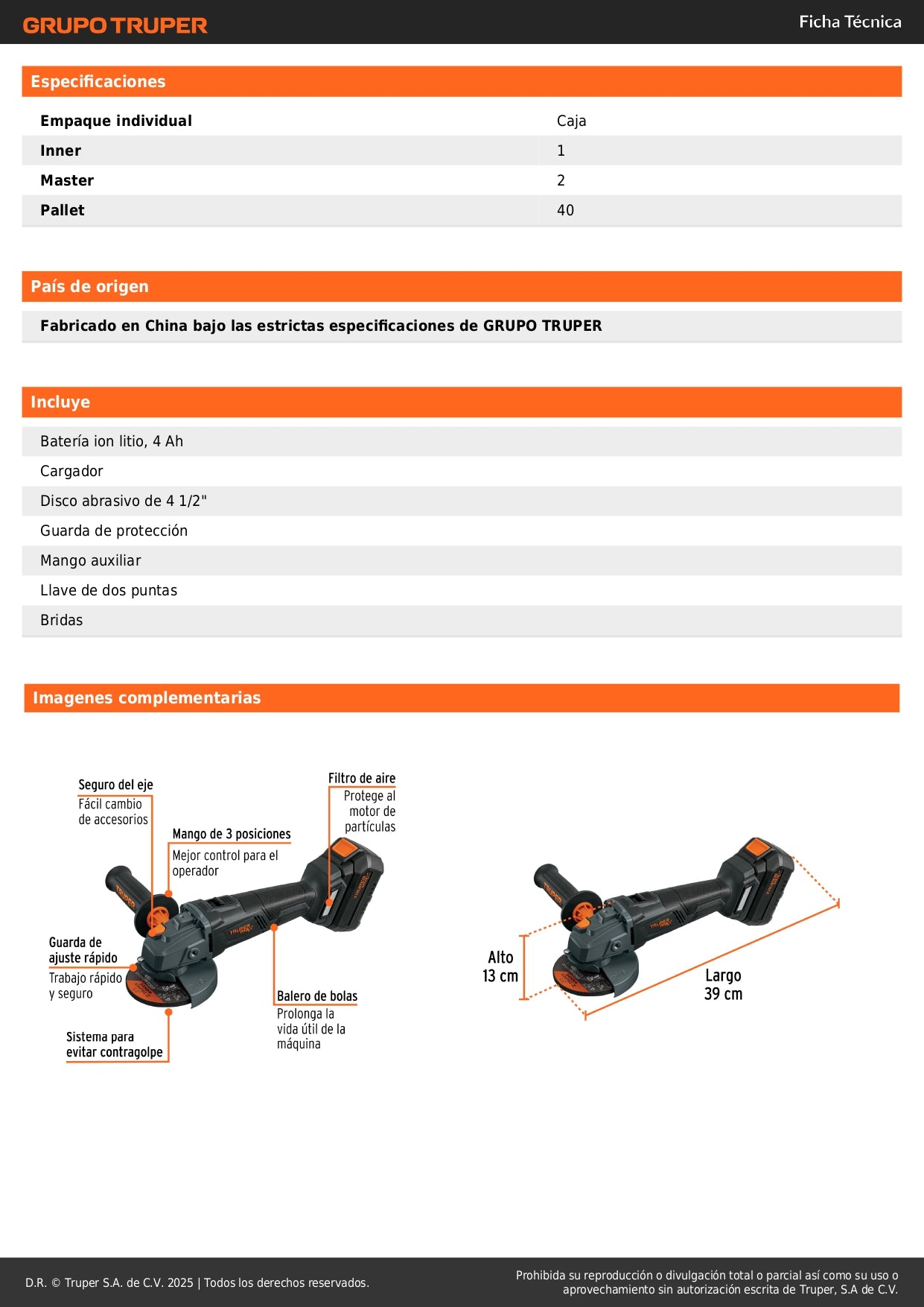 Esmeriladora Inalámbrica 4.5 Pulgadas 20V MAX-20E Brushless - Corta y Esmerilar Acero, Ladrillo, Azulejo - Motor Sin Carbones, Batería 4Ah Incluida - Herramienta Profesional
