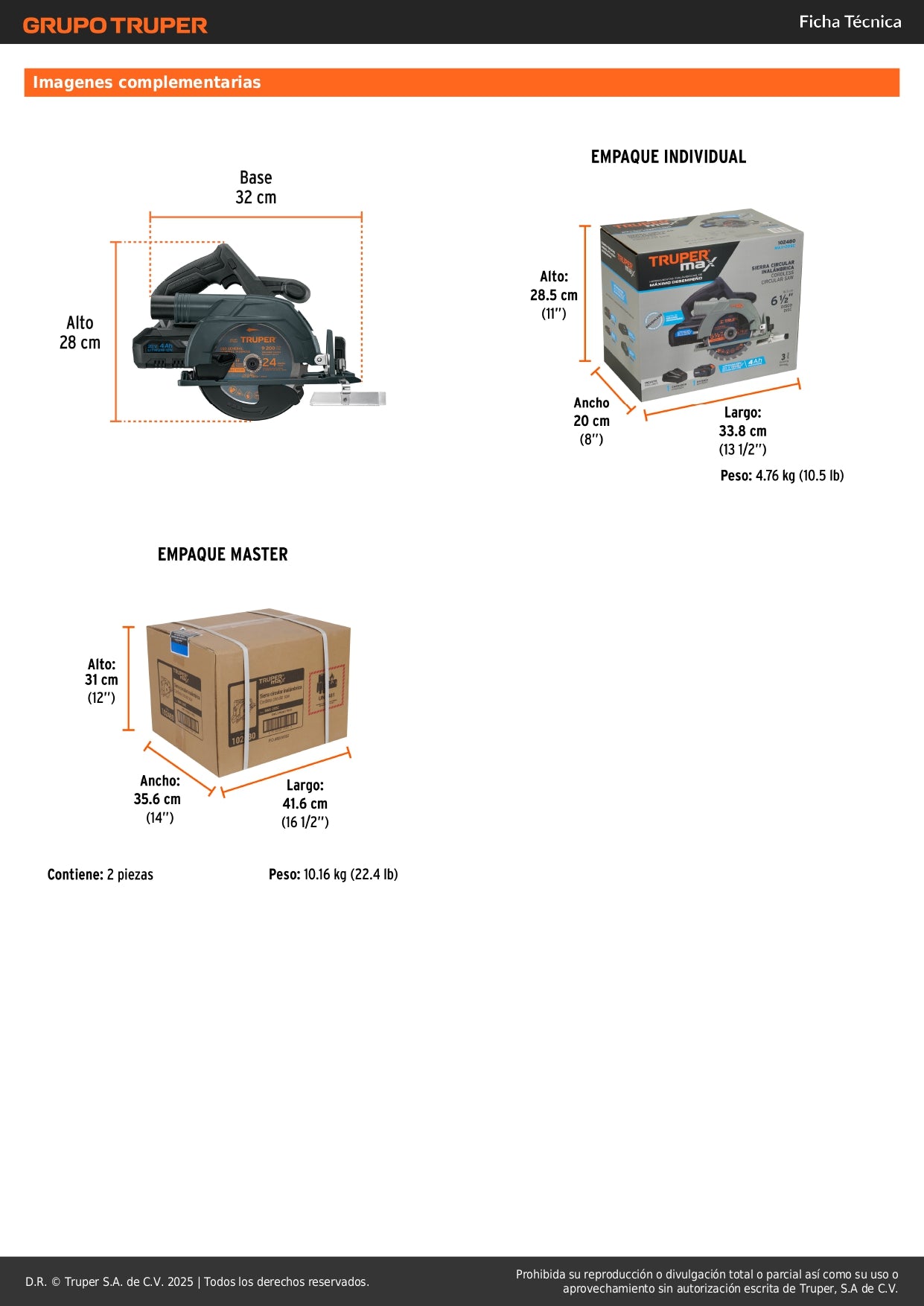 Sierra Circular Inalámbrica 6-1/2" 20V MAX-20SC Motor Brushless - Cortes Precisos Sin Cables Para Carpintería y Construcción