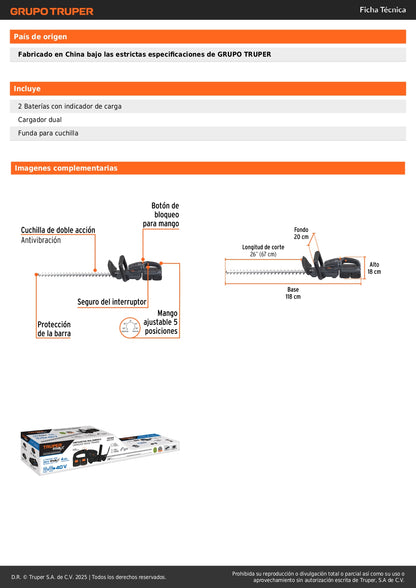Cortasetos Inalámbrico 40V MAX-40C - Sistema Anti-Vibración con 2 Baterías 4Ah - Solución Profesional para Jardinería Sin Cables