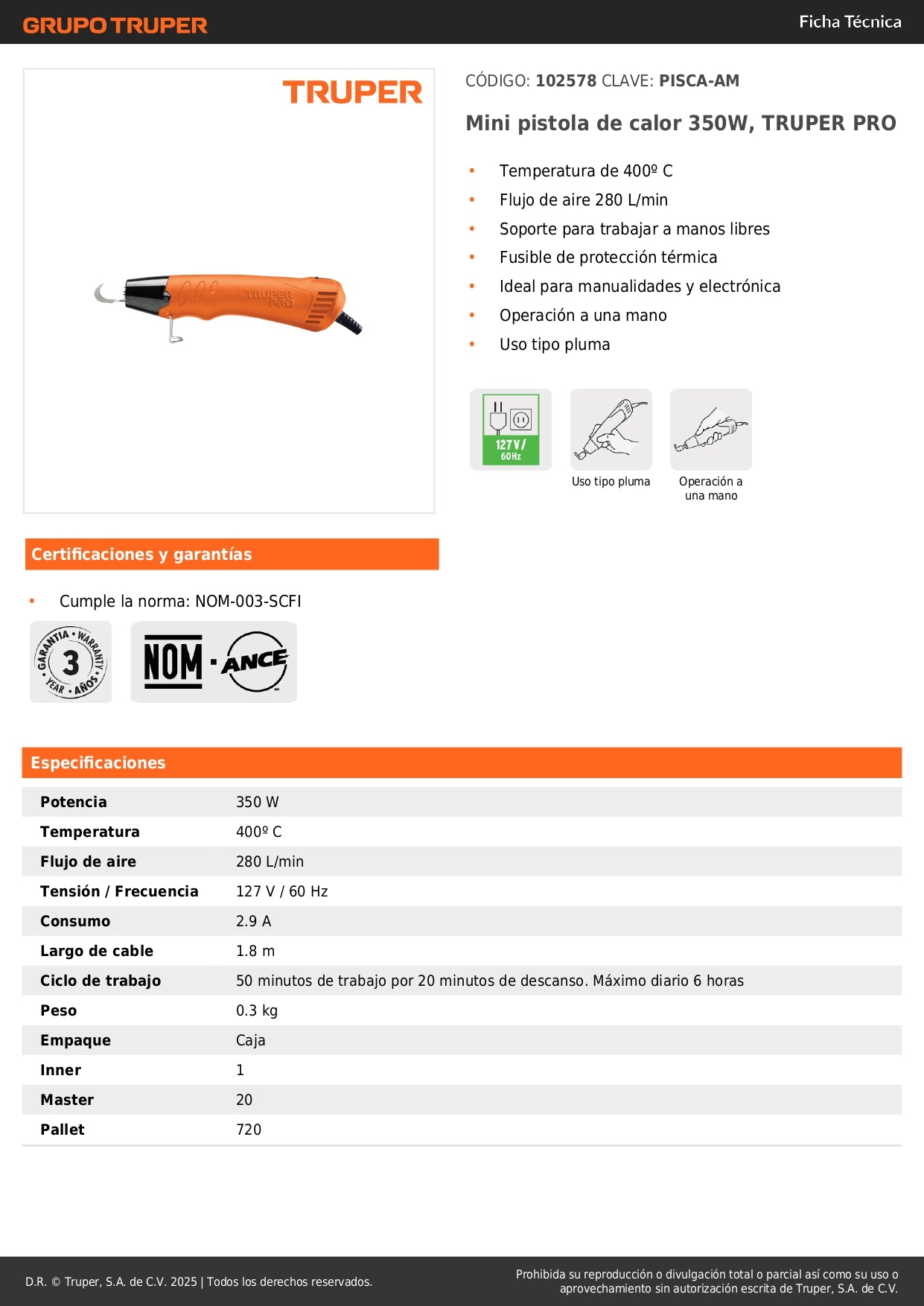 Mini Pistola de Calor 350W TRUPER PRO PISCA-AM - Solución Profesional para Manualidades y Electrónica con Temperatura 400°C y Soporte Manos Libres