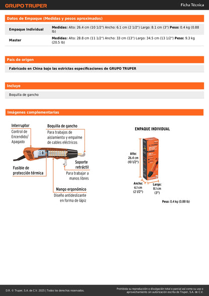 Mini Pistola de Calor 350W TRUPER PRO PISCA-AM - Solución Profesional para Manualidades y Electrónica con Temperatura 400°C y Soporte Manos Libres
