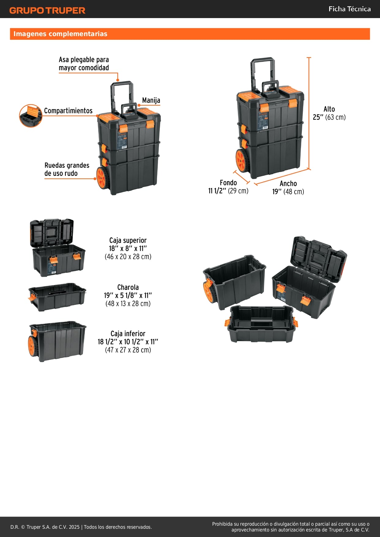 Caja de Herramientas Profesional 19x25 con Ruedas CHP-1925R - Solución Completa de Almacenamiento y Transporte para Herramientas