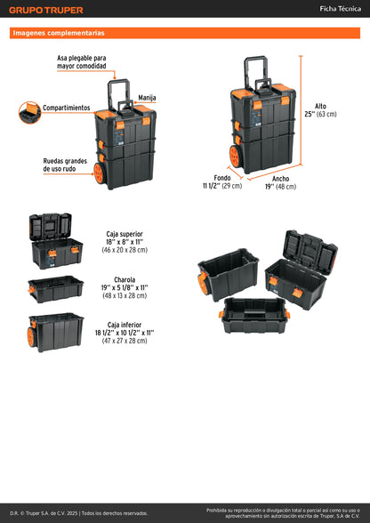 Caja de Herramientas Profesional 19x25 con Ruedas CHP-1925R - Solución Completa de Almacenamiento y Transporte para Herramientas