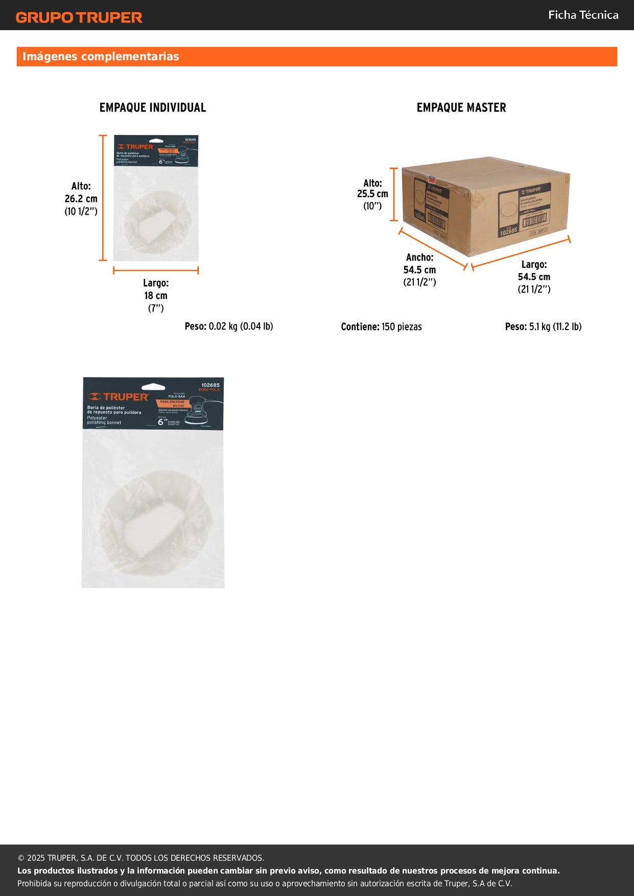 Borla 100% poliéster de 6", banda elástica, TRUPER