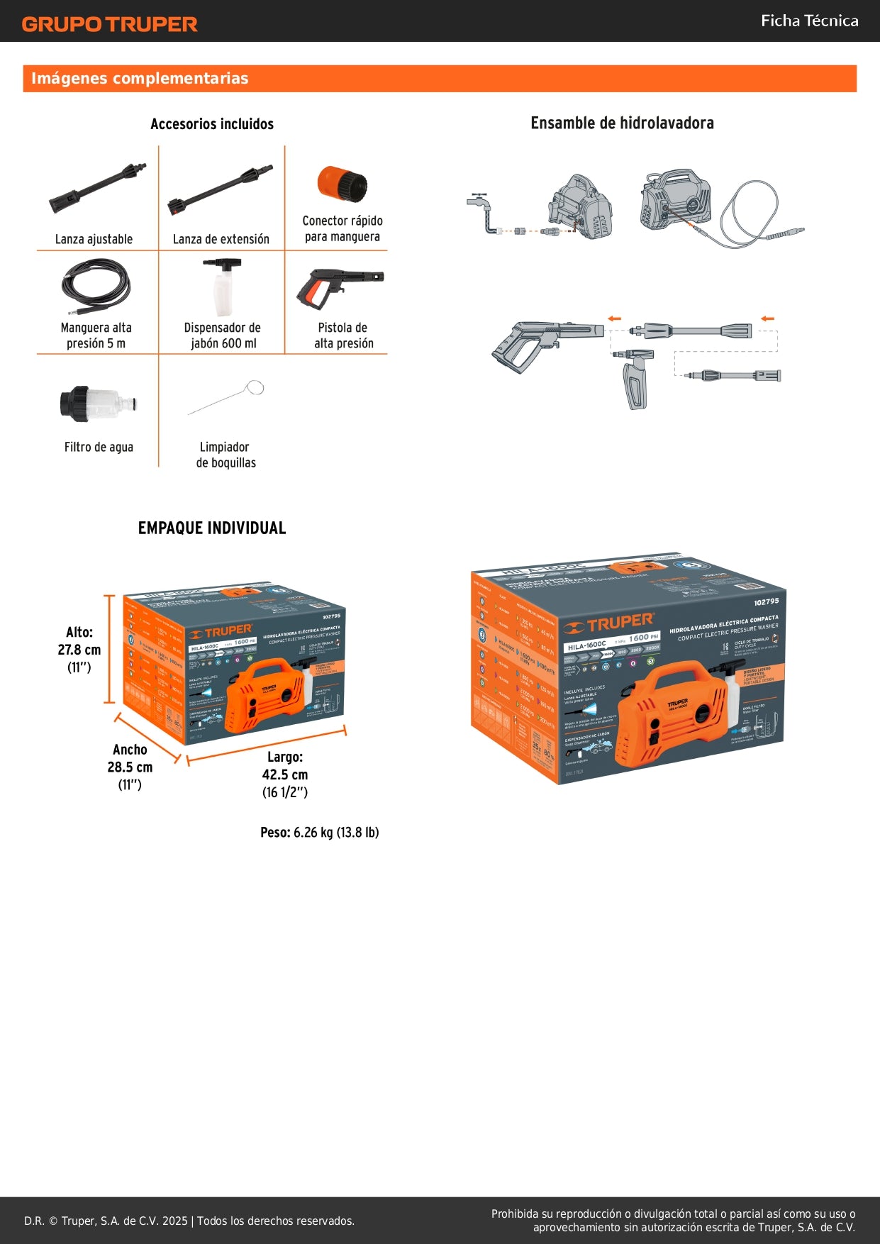 Hidrolavadora eléctrica compacta 1600 PSI, Truper