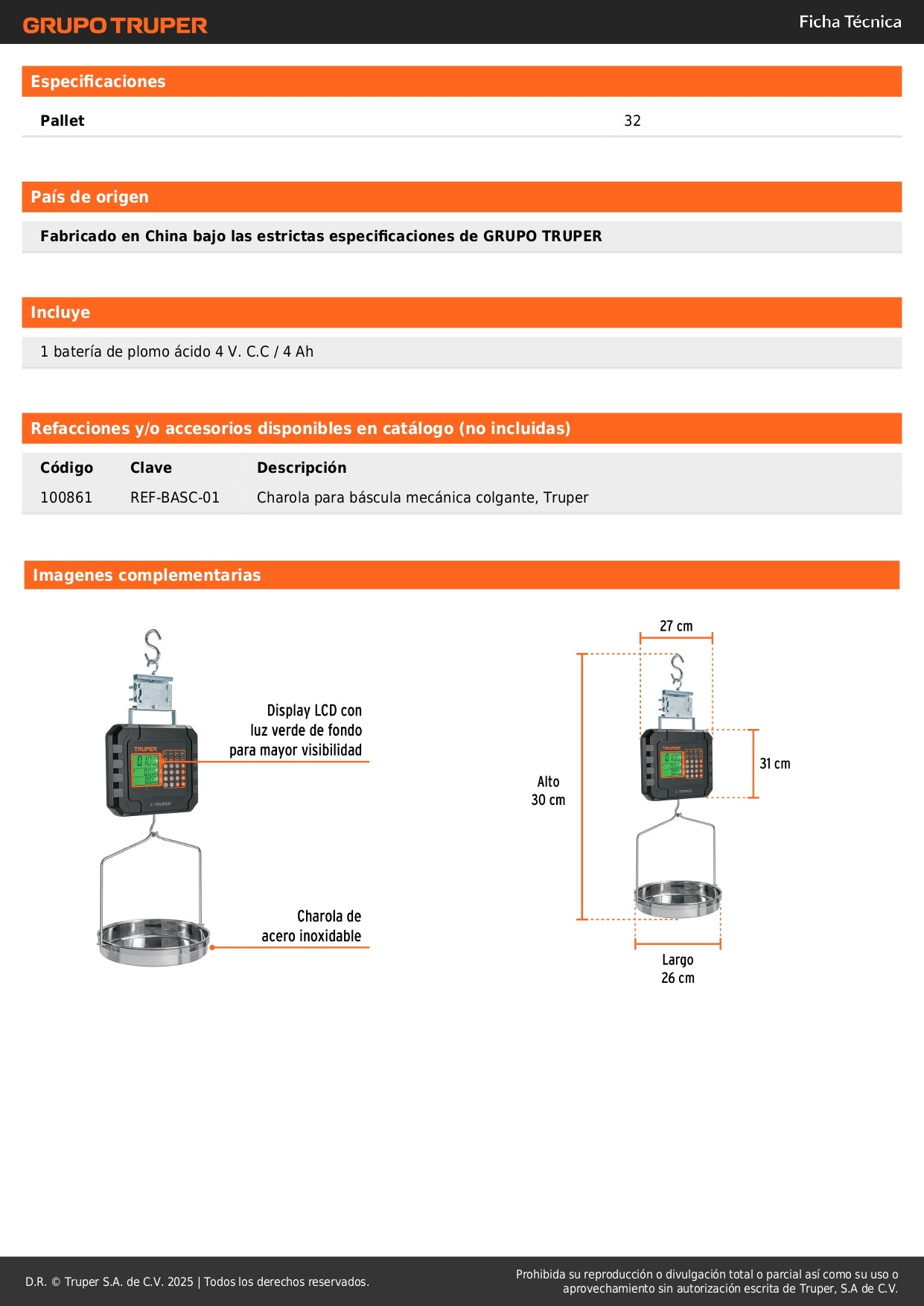 Báscula Electrónica Colgante Comercial 40kg Recargable con Charola Acero Inoxidable - Pesaje Preciso para Comercios y Mercados