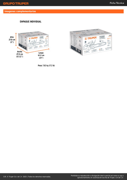Motosierra Truper 50cc Gasolina 16 Pulgadas - Corte Profesional Árboles y Ramas - Motor 3.1HP Arranque Fácil - MOT-5016