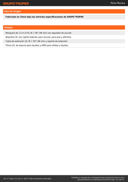 Aspiradora Industrial TRUPER 6 Galones Húmedo-Seco - Sólidos y Líquidos