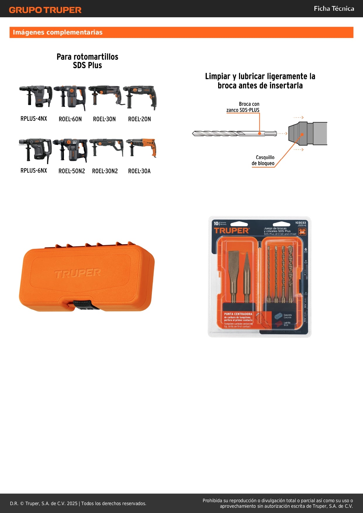 Juego de 6 brocas y cinceles SDS Plus en estuche, TRUPER