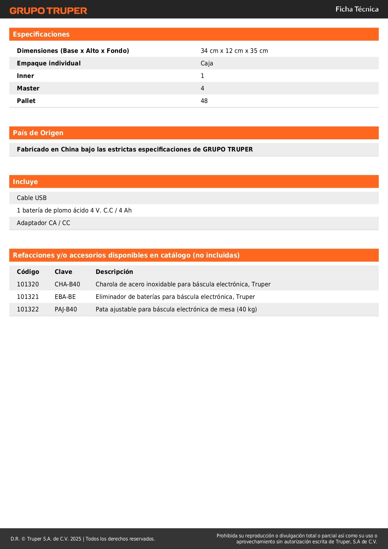 Báscula Electrónica Comercial Truper 40kg USB - Solución Profesional para Pesaje Preciso en Comercios con Doble Display y Batería de Larga Duración