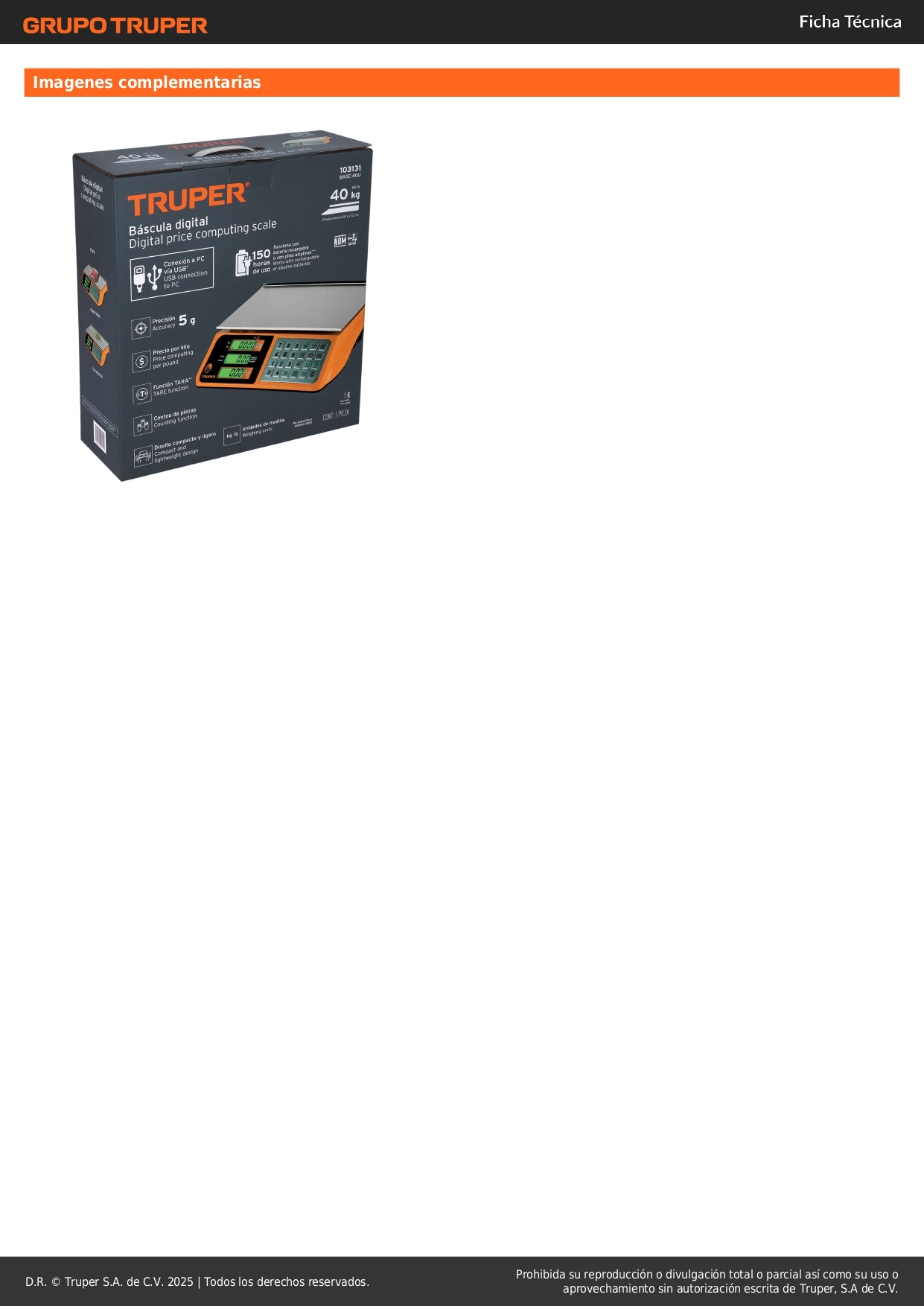 Báscula Electrónica Comercial Truper 40kg USB - Solución Profesional para Pesaje Preciso en Comercios con Doble Display y Batería de Larga Duración