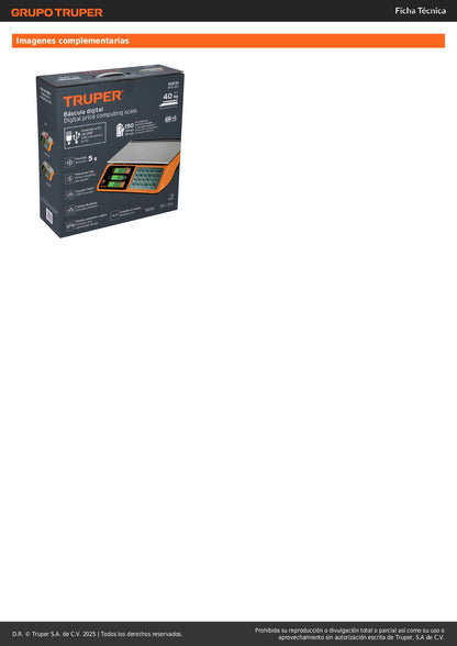 Báscula Electrónica Comercial Truper 40kg USB - Solución Profesional para Pesaje Preciso en Comercios con Doble Display y Batería de Larga Duración