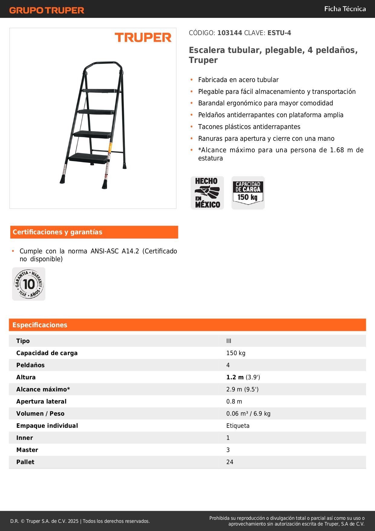 Escalera Tubular Plegable Truper 4 Peldaños Antiderrapantes - Solución Segura para Trabajos en Altura - Fácil Almacenamiento y Transporte - ESTU-4