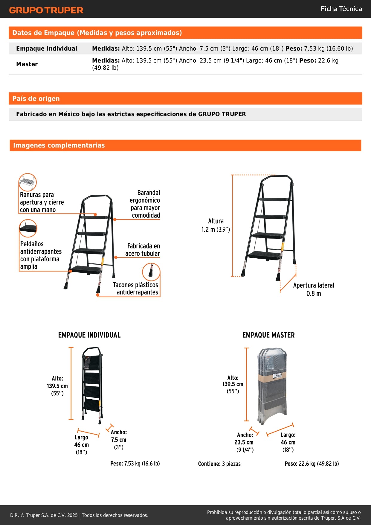 Escalera Tubular Plegable Truper 4 Peldaños Antiderrapantes - Solución Segura para Trabajos en Altura - Fácil Almacenamiento y Transporte - ESTU-4