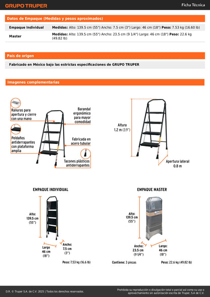 Escalera Tubular Plegable Truper 4 Peldaños Antiderrapantes - Solución Segura para Trabajos en Altura - Fácil Almacenamiento y Transporte - ESTU-4