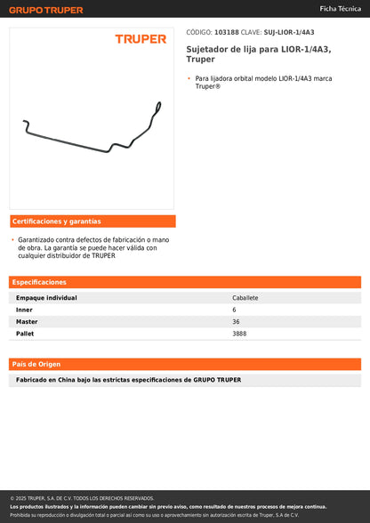 Sujetador de lija para LIOR-1/4A3, Truper