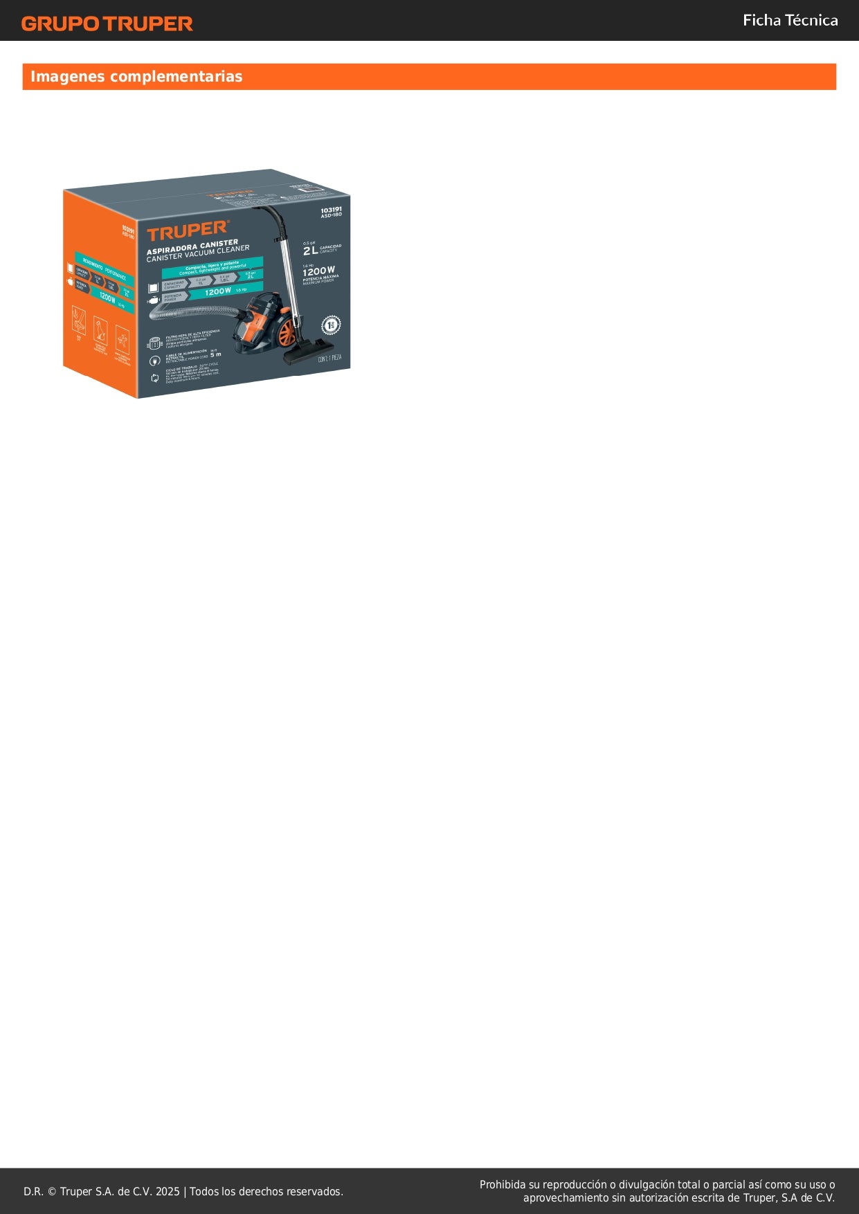 Aspiradora Canister TRUPER ASD-180 1200W Tecnología Ciclónica Filtro HEPA - Elimina Polvo y Microorganismos Nocivos para Hogar y Oficina